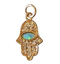 Gold Filled Opal Zirconium Hamsa Pendant